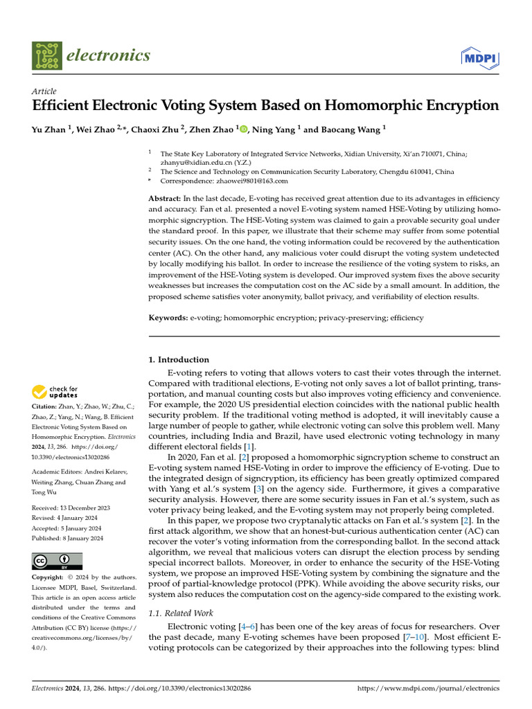 Electronics 13 00286 | PDF | Cryptography | Electronic Voting