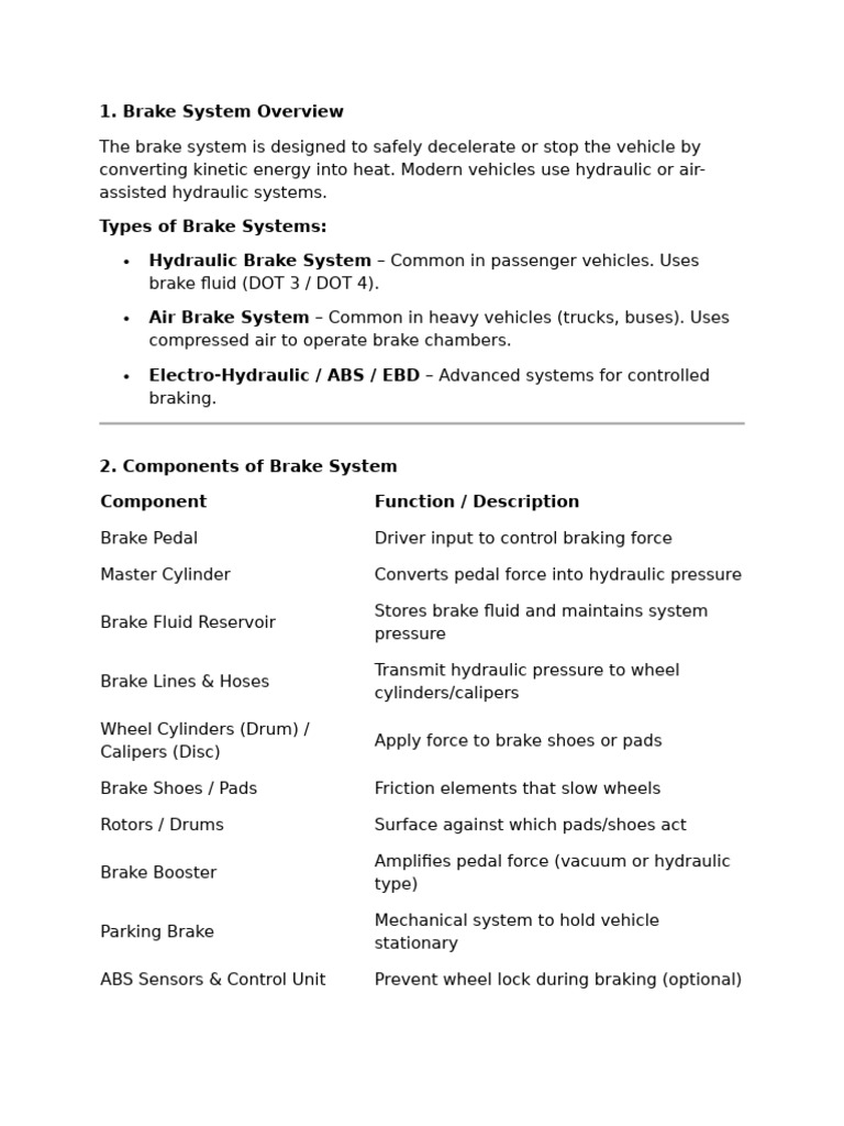 Brake System and Specification | PDF | Brake | Machines