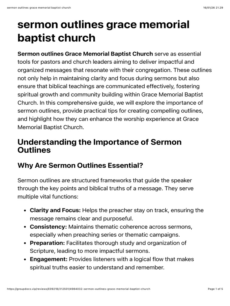 Sermon Outlines Grace Memorial Baptist Church | PDF