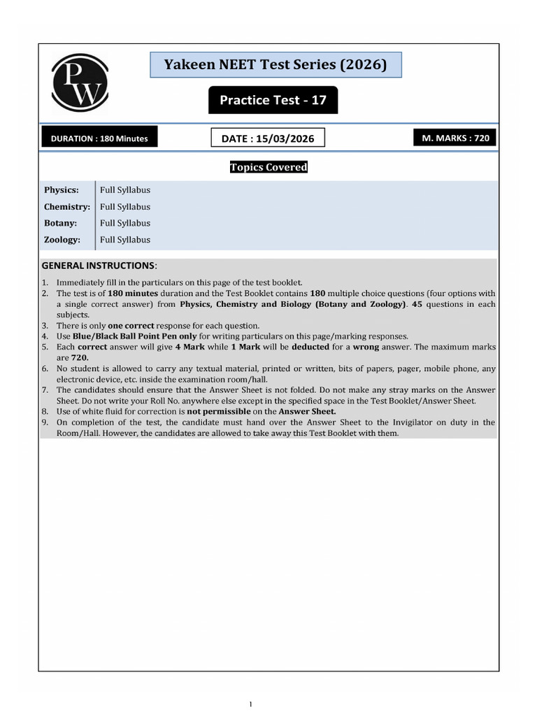 Practice Test-17 Hint and Solution.pdf | PDF