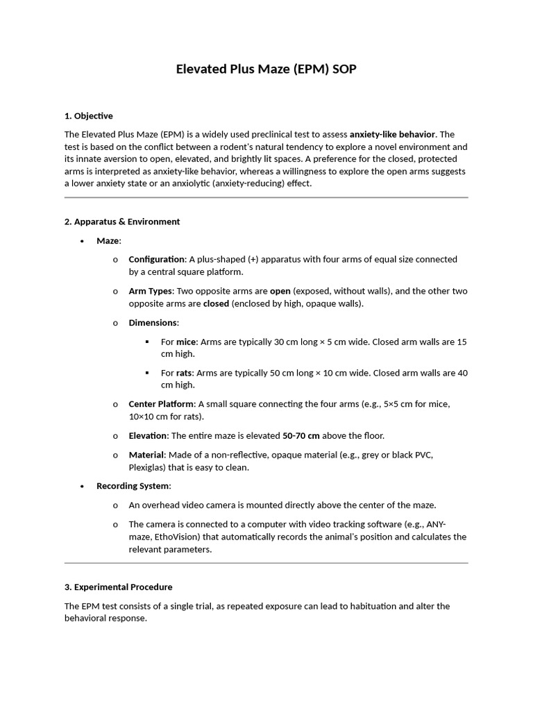Elevated Plus Maze | PDF
