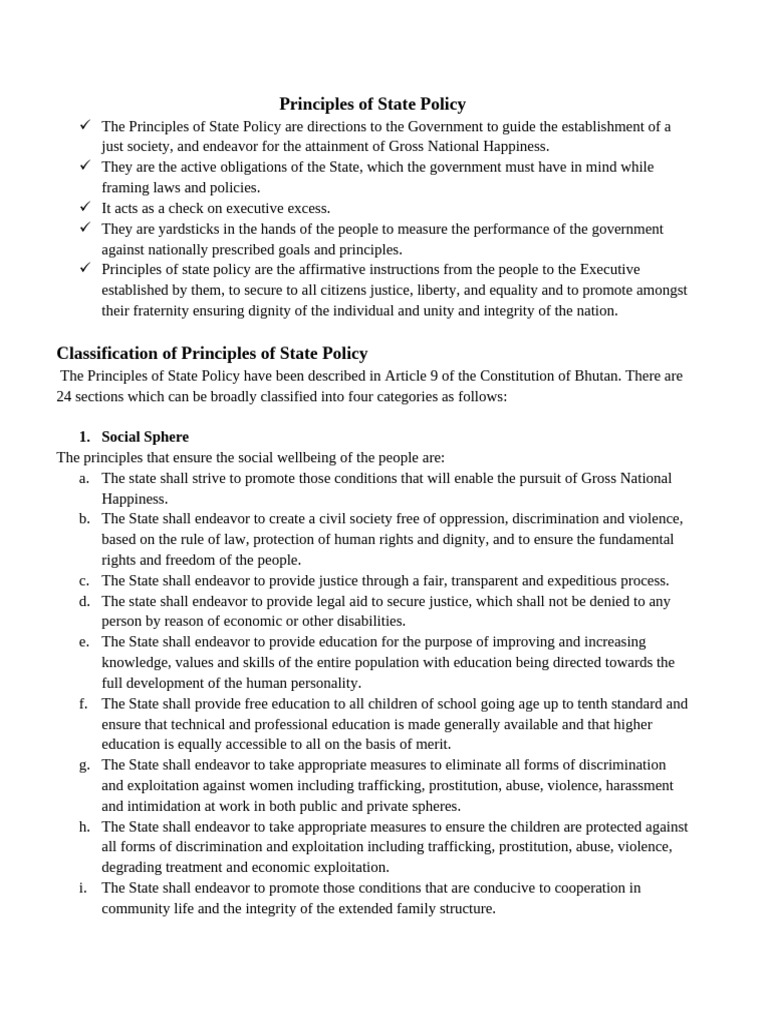 Principle of State Policy | PDF