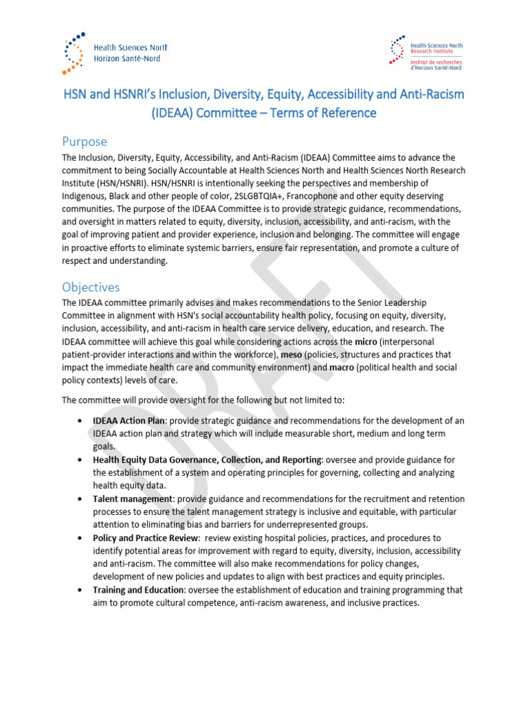 IDEAA Committee ToR Final Draft | PDF | Social Exclusion | Health Equity