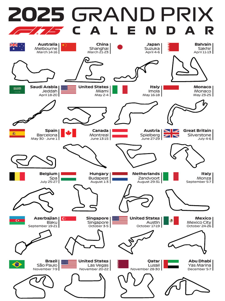 F1 Grandprix 2025 Calendar | PDF | Formula Racing Series | Formula Racing