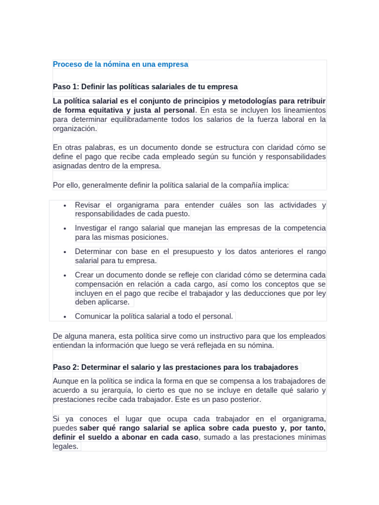 Proceso de La Nómina en Una Empresa | PDF | Cheque de pago | Salario