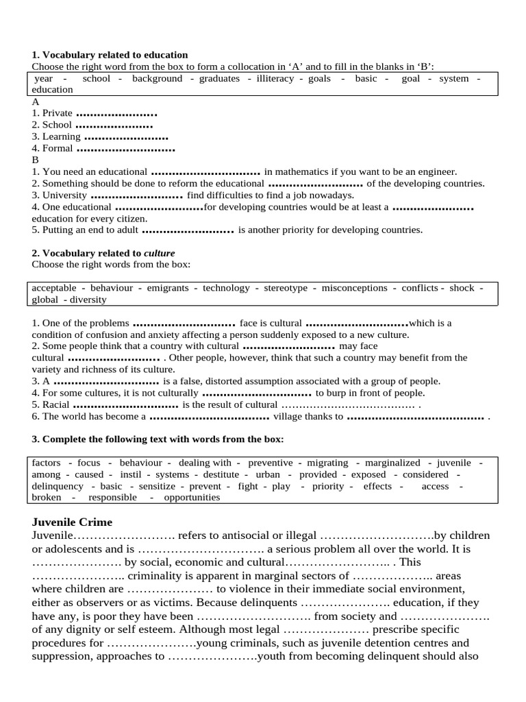 Vocabulary Review Unit 1 To Unit 4 | PDF | Juvenile Delinquency | Women ...