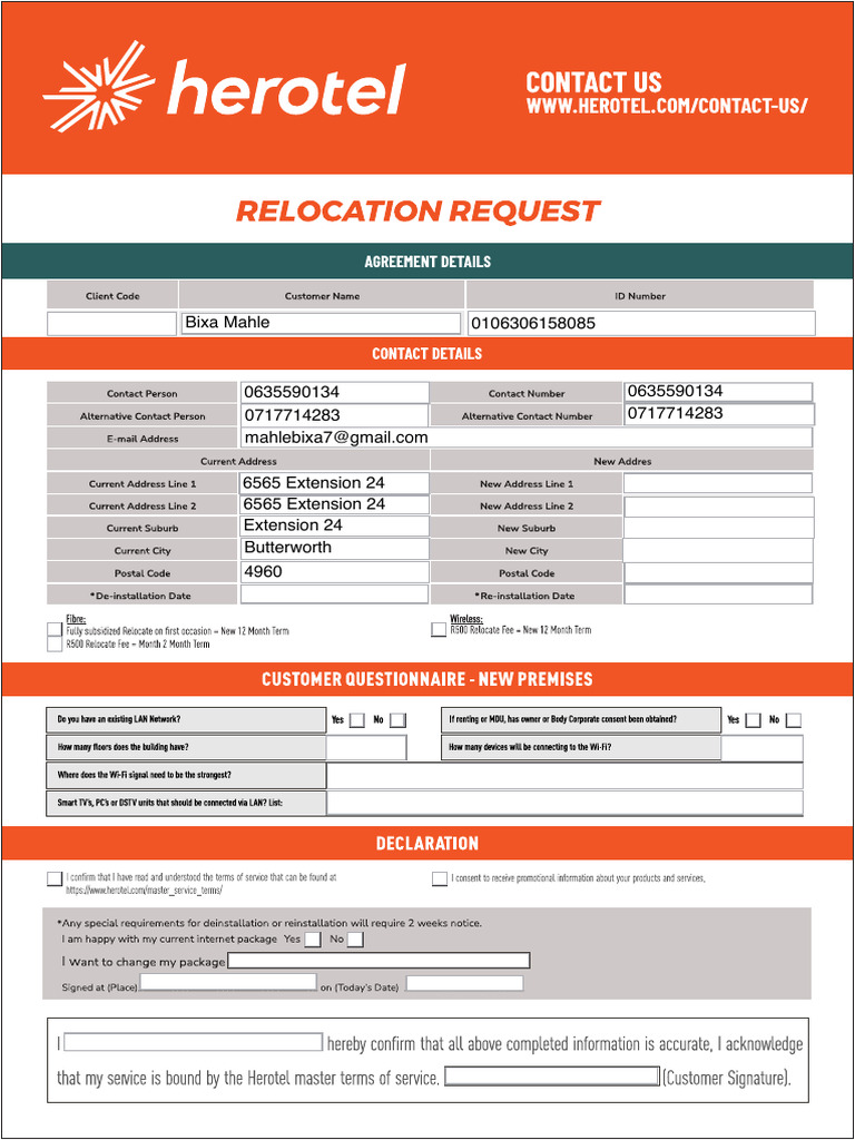 Herotel - Relocation Form 2 4 1 | PDF