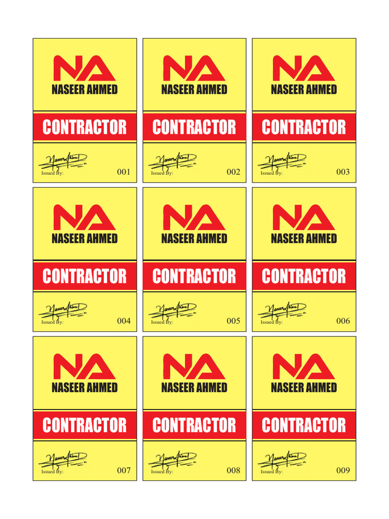 Contractor Cards 1 | PDF