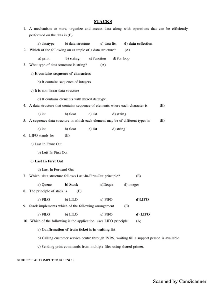 Stack MCQ | PDF
