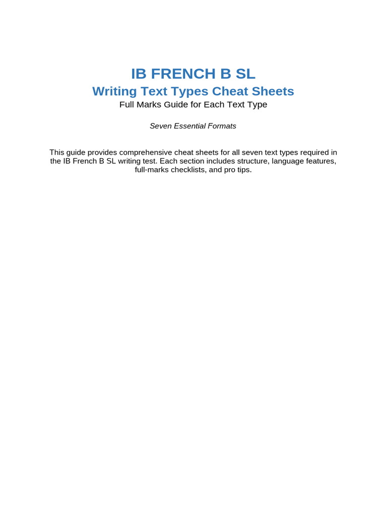 IB French B SL Text Types Cheat Sheets | PDF | Question | Language ...