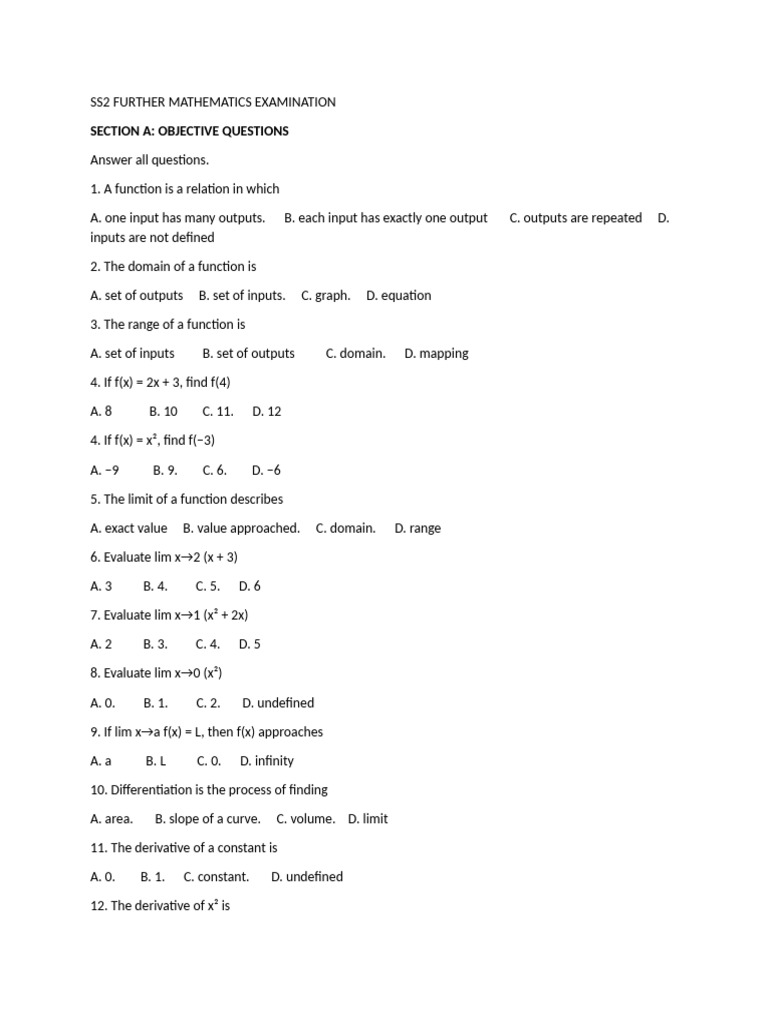 Clean Conscience Further Mathematics SS2 | PDF