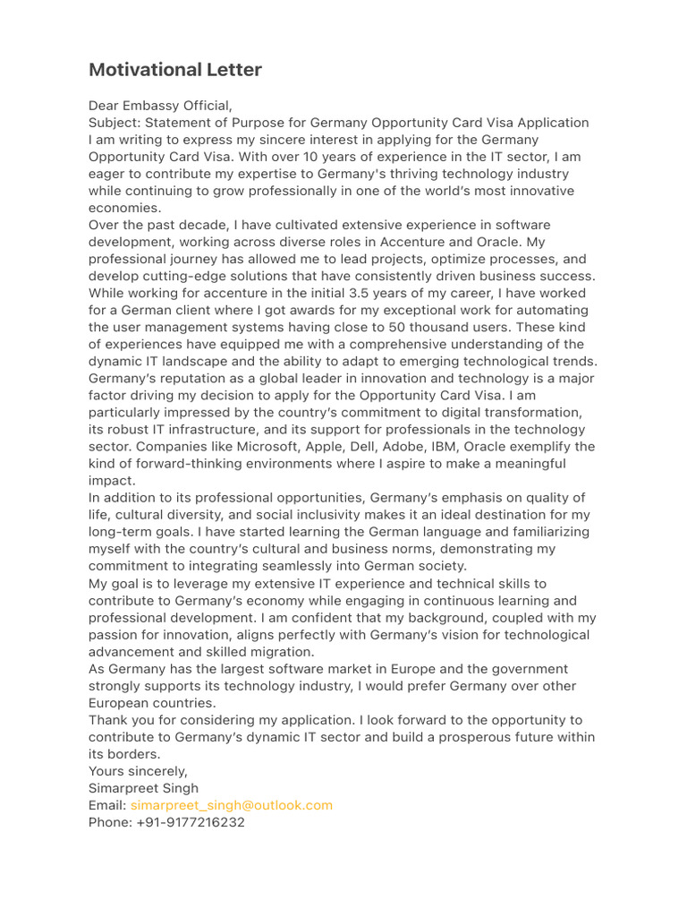 Motivational Letter | PDF
