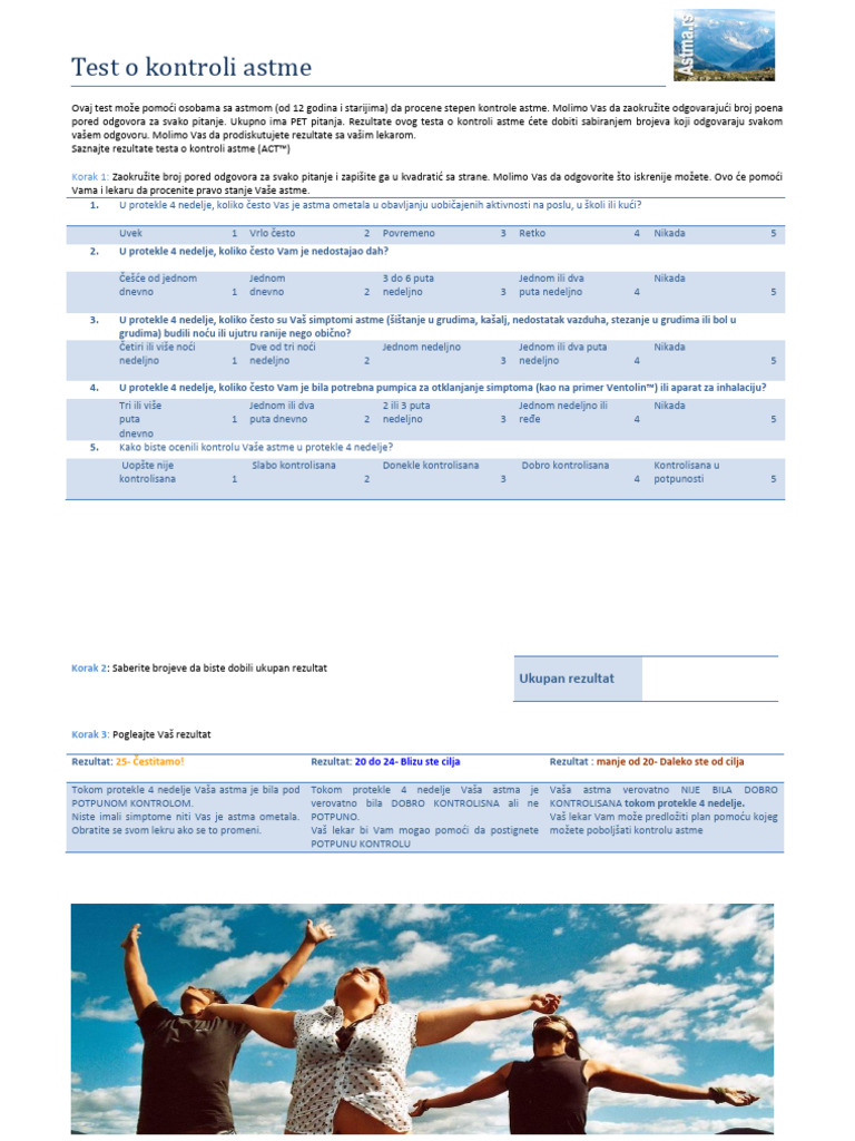 ACT Astma Controll Test Test o Kontroli Astme | PDF