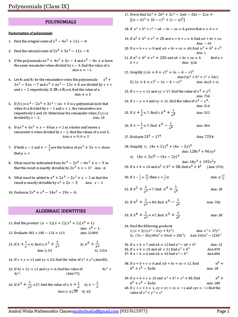 2 Polynomials IX Notes | PDF