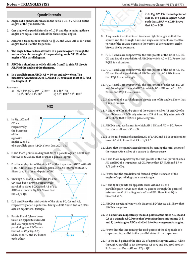 8 Quadrilaterals IX Notes | PDF | Rectangle | Elementary Geometry