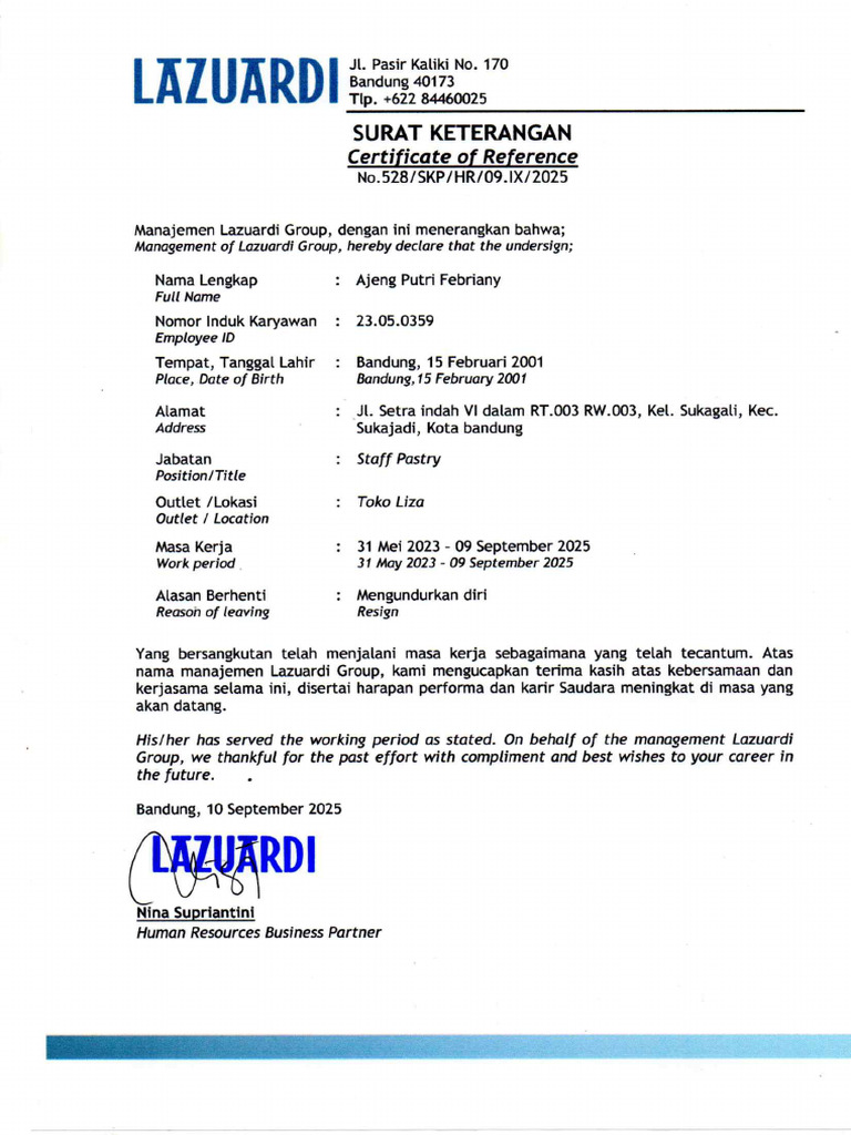 Paklaring Ajeng 20260209 - 0021 | PDF