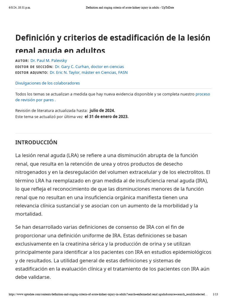 Definition and Staging Criteria of Acute Kidney Injury in Adults ...