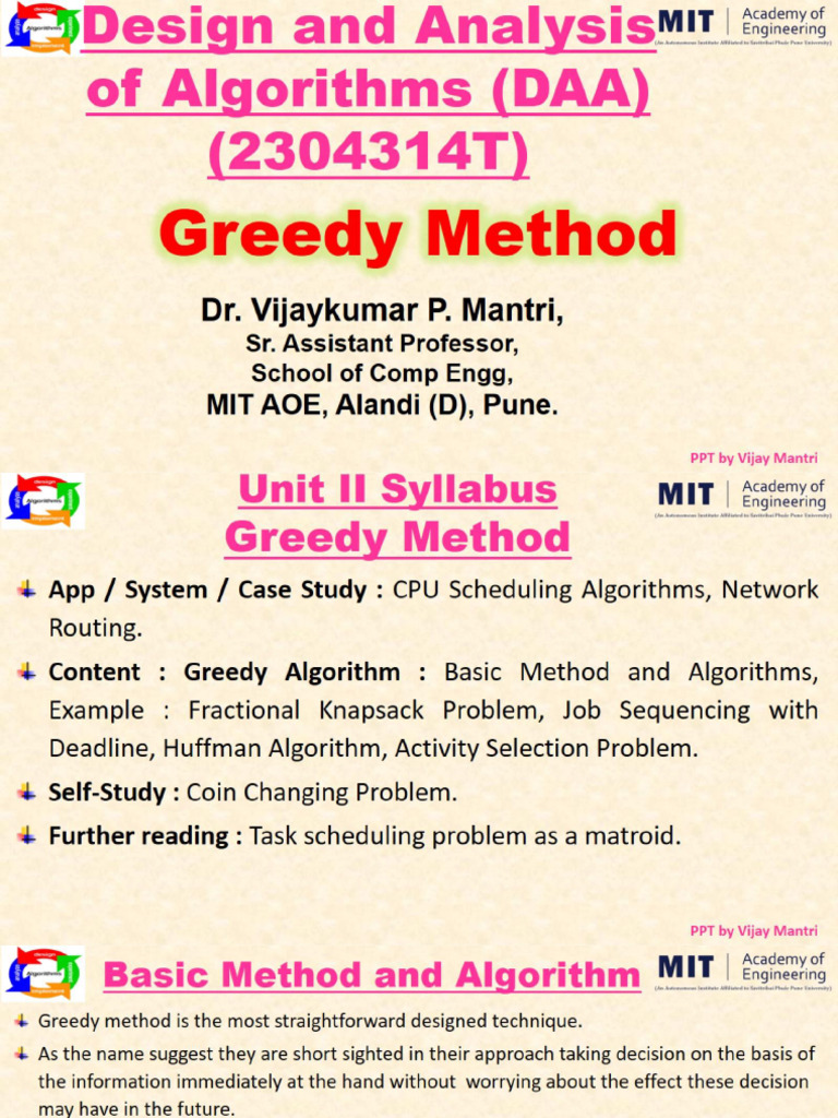 DAA Unit II - Greedy Method | PDF