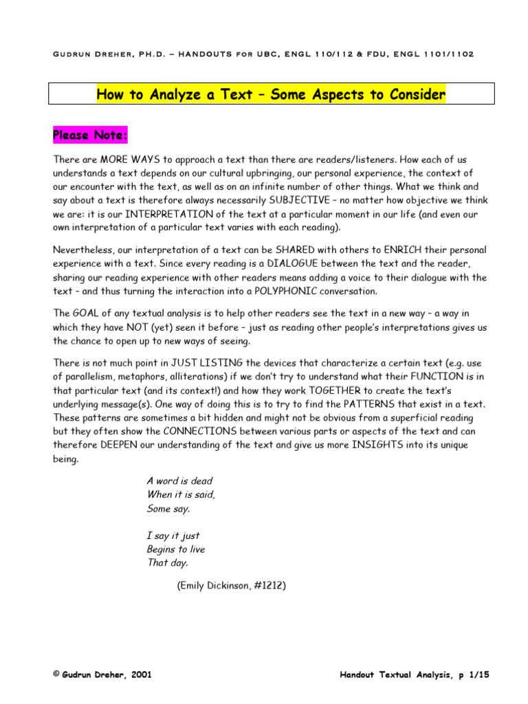 Handout 1 Tools For Textual Analysis | PDF