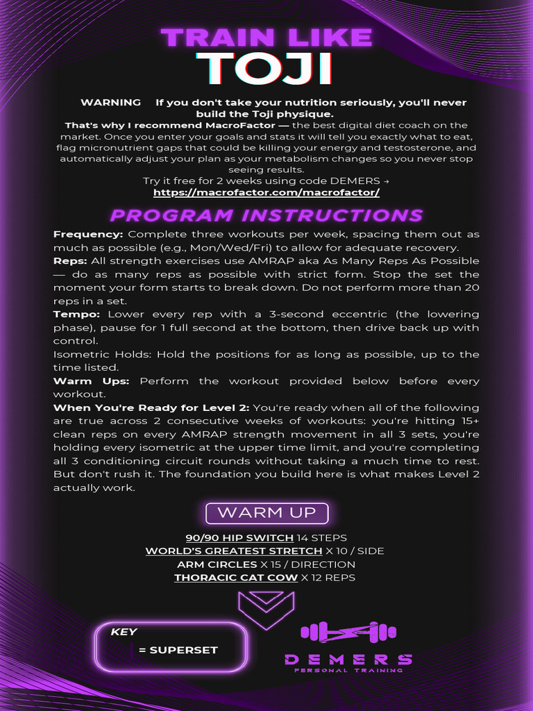 Toji Workout Plan at Home Level 1 | PDF