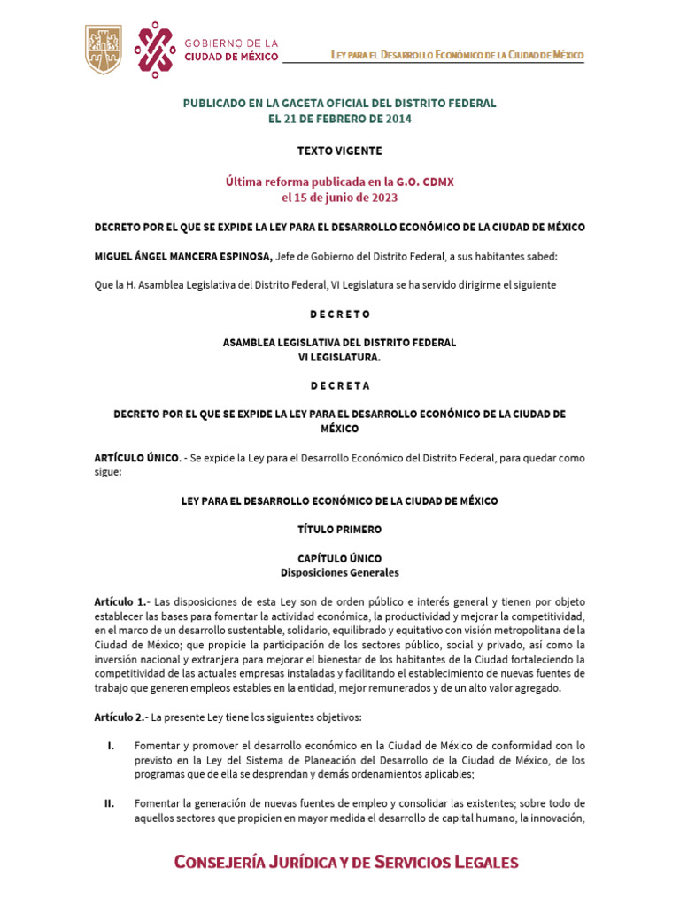 Ley Para El Desarrollo Economico de La Cdmx 2023 | PDF