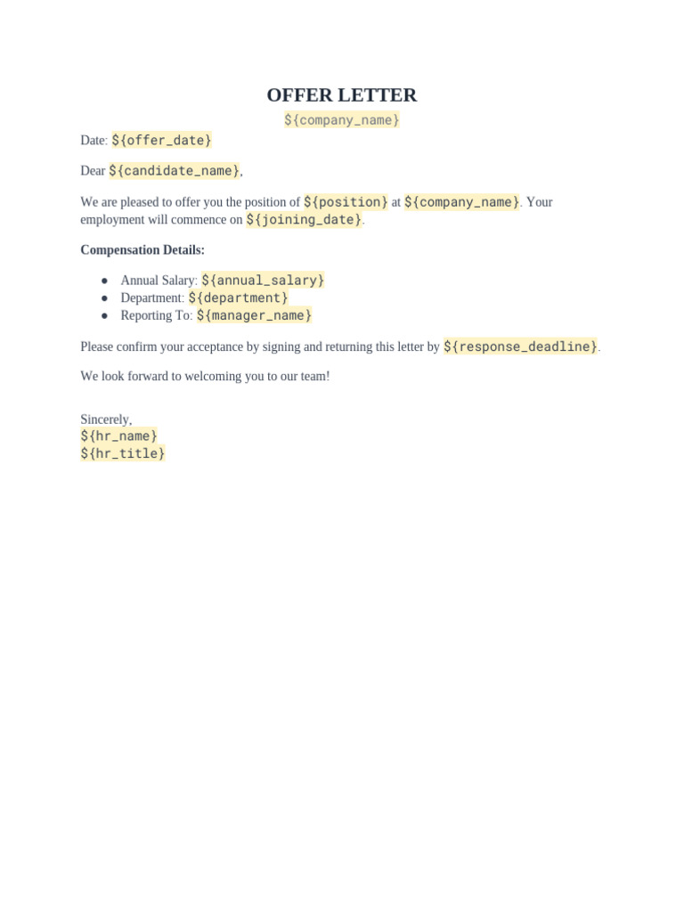 Sample Offer Letter | PDF