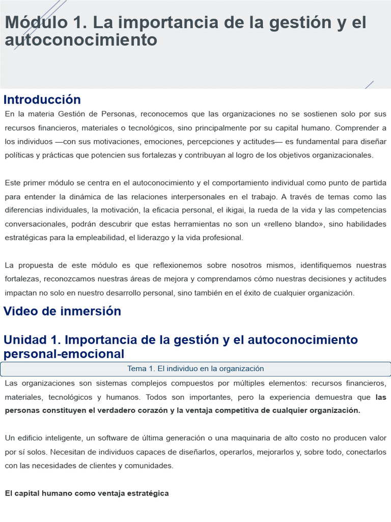 Importancia de La Getion y Autoconocimiento | PDF | Las emociones ...