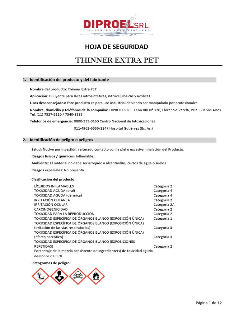 MSDS Thinner Extra PET | PDF