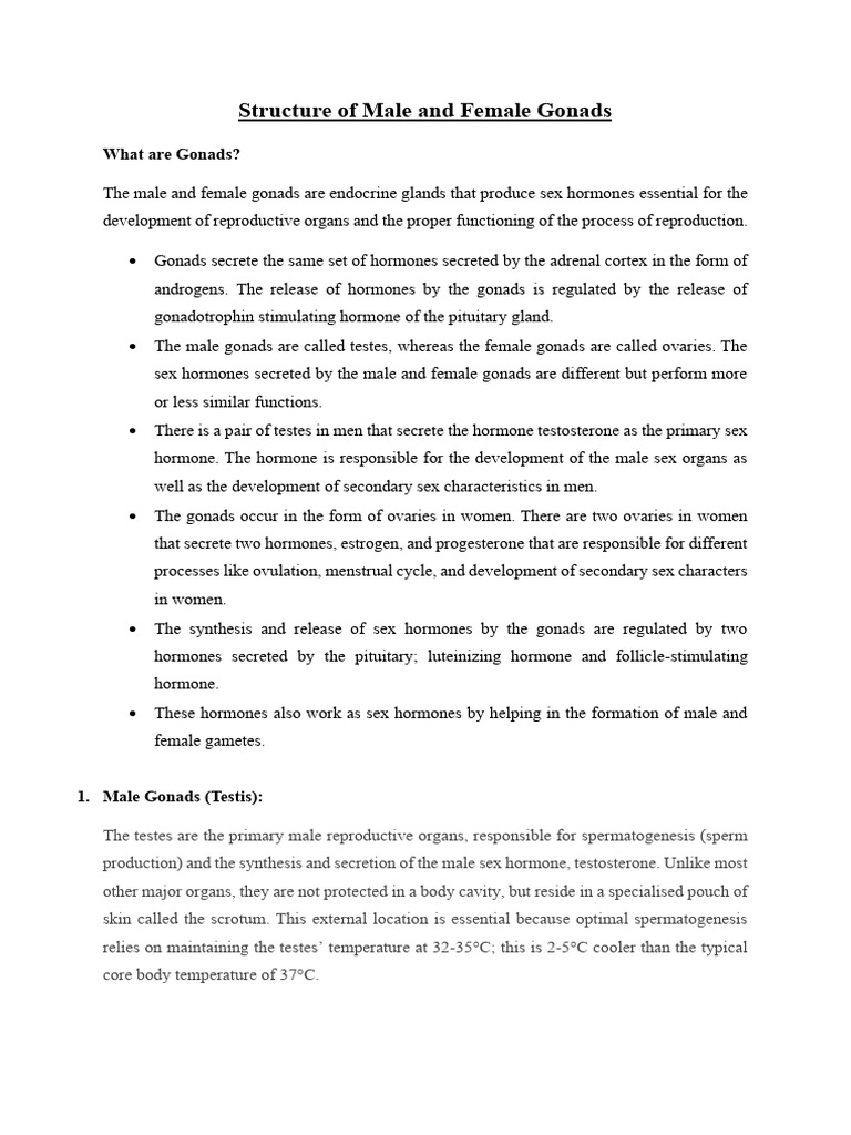 Structure of Male and Female Gonads | PDF | Testicle | Ovary