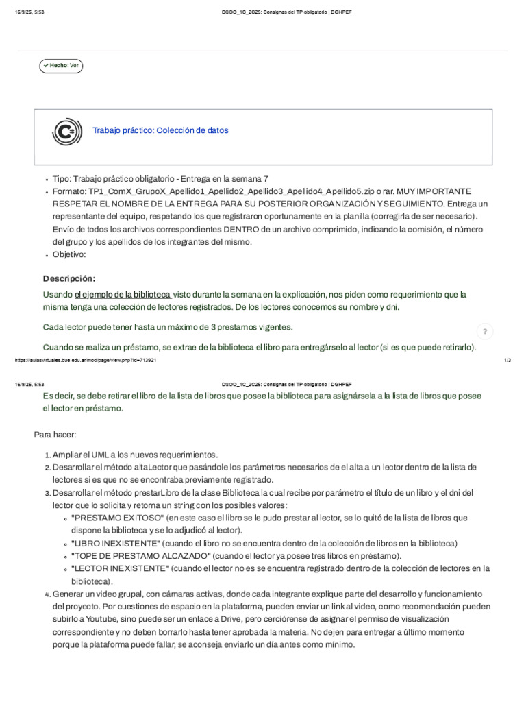 Consignas Del TP Obligatorio DSOO - 1C - 2C25 | PDF