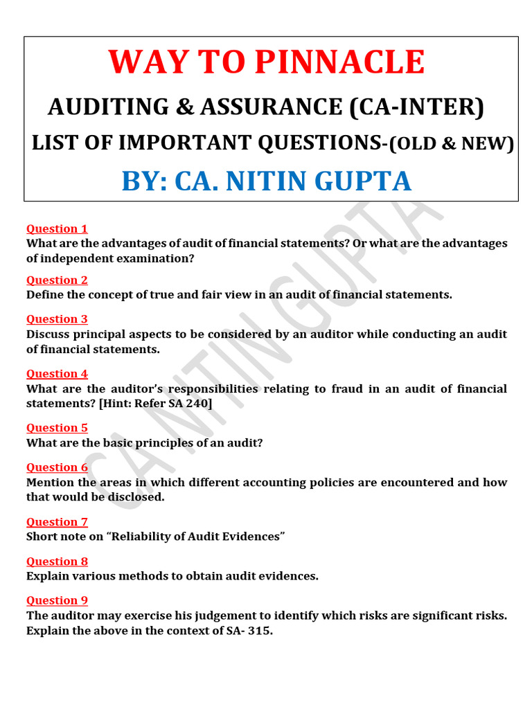 Audit Imp Questions | PDF | Audit | Going Concern