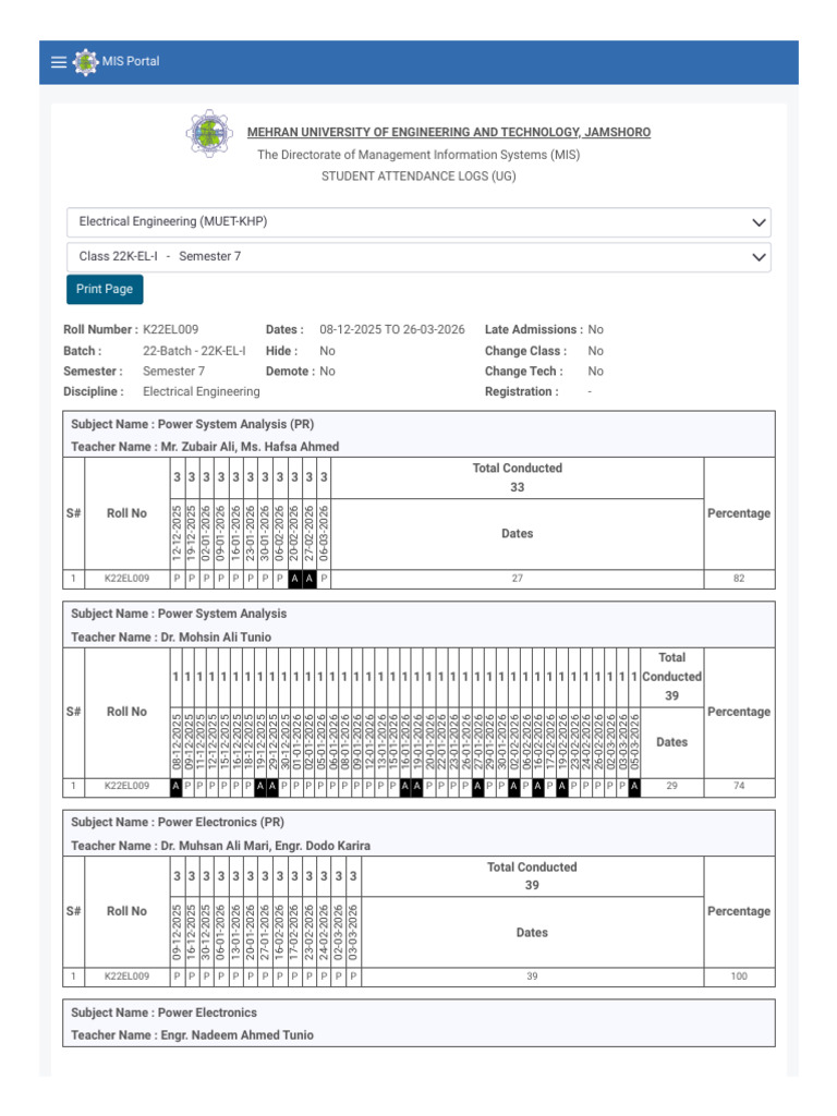MIS Portal - Attendance Status | PDF