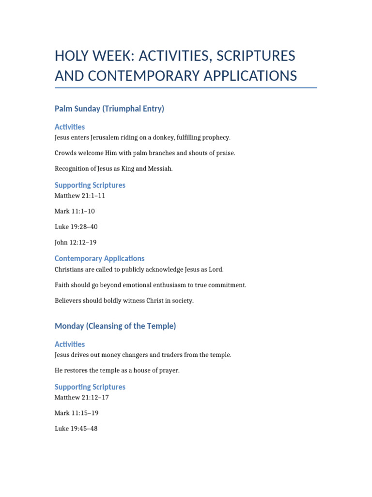 Holy Week Activities and Applications | PDF | Jesus | Resurrection Of Jesus