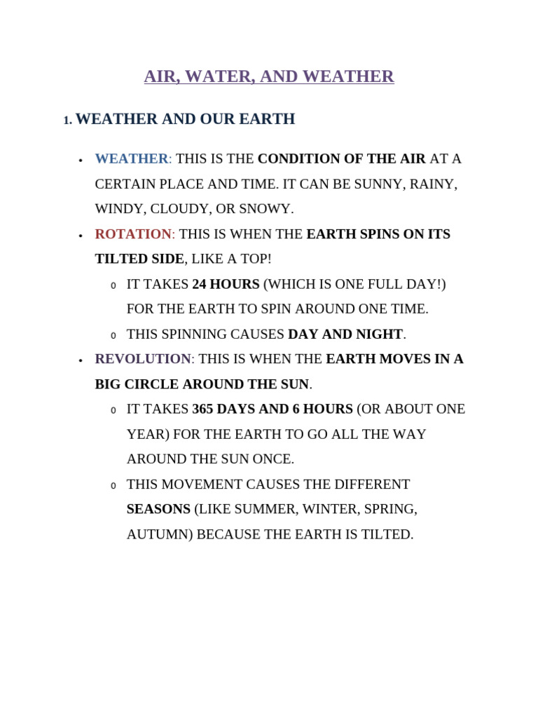 Air Water and Weather - Notes - Final | PDF | Water | Water Vapor