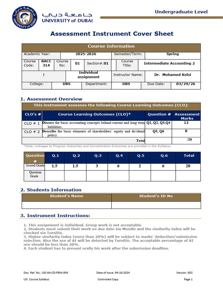 Individual Assignment BACC 314 Spring 2026 | PDF | Bonds (Finance ...