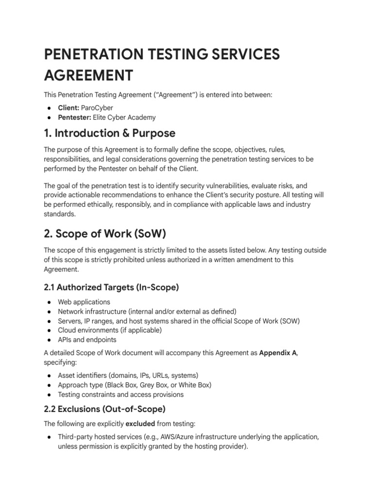 Penetration Test Agreement | PDF | Penetration Test | Computer Security