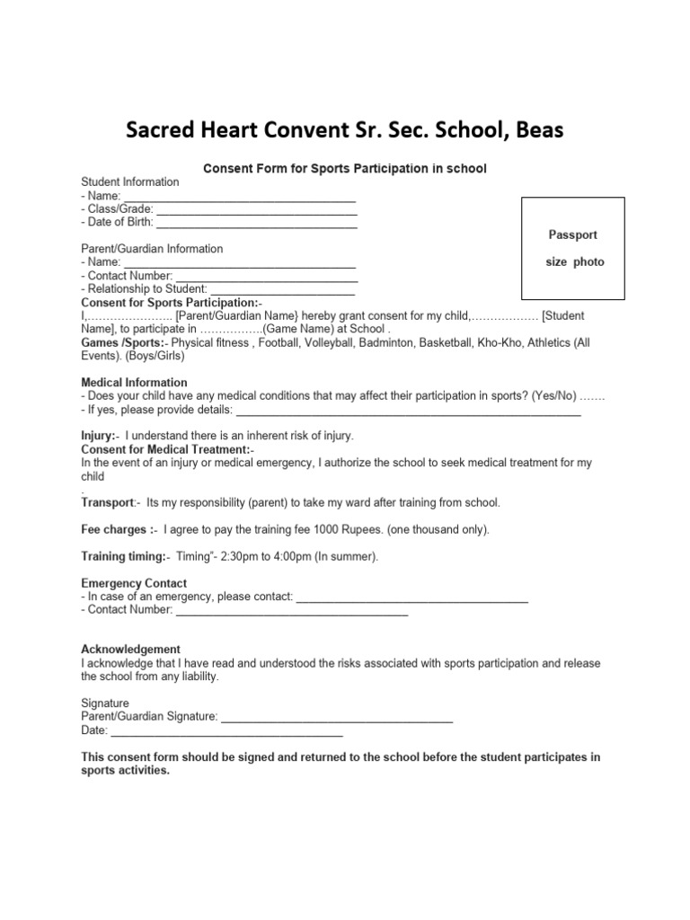 Consent Form for Sports in School | PDF