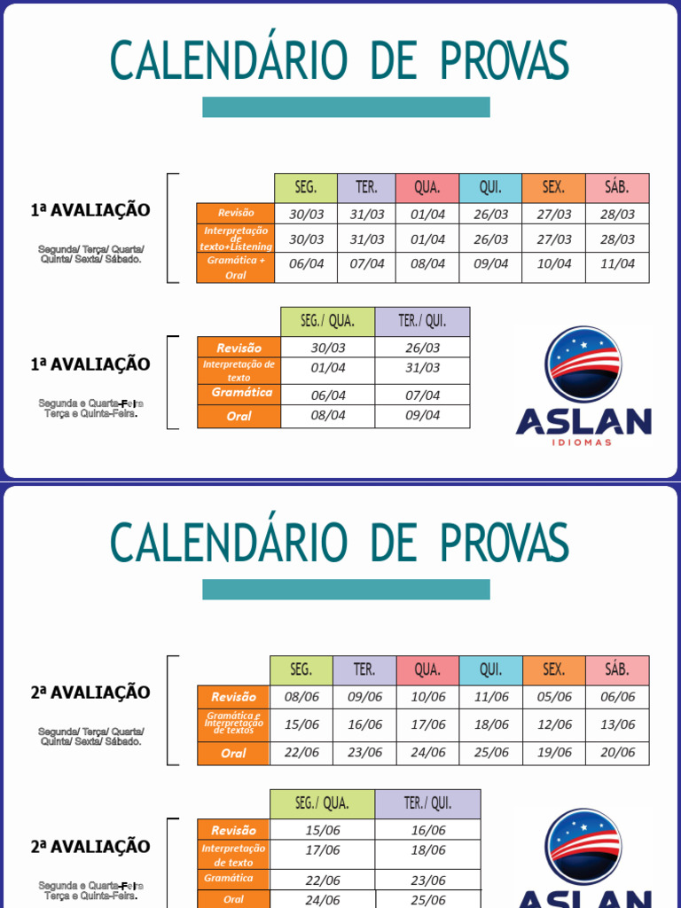Calendário de Provas Regular - 2026 - Novo | PDF
