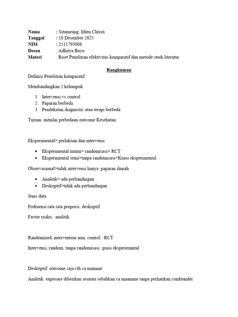 Riset Penelitian Efektivitas Komparatif Dan Metode Studi Literatur | PDF
