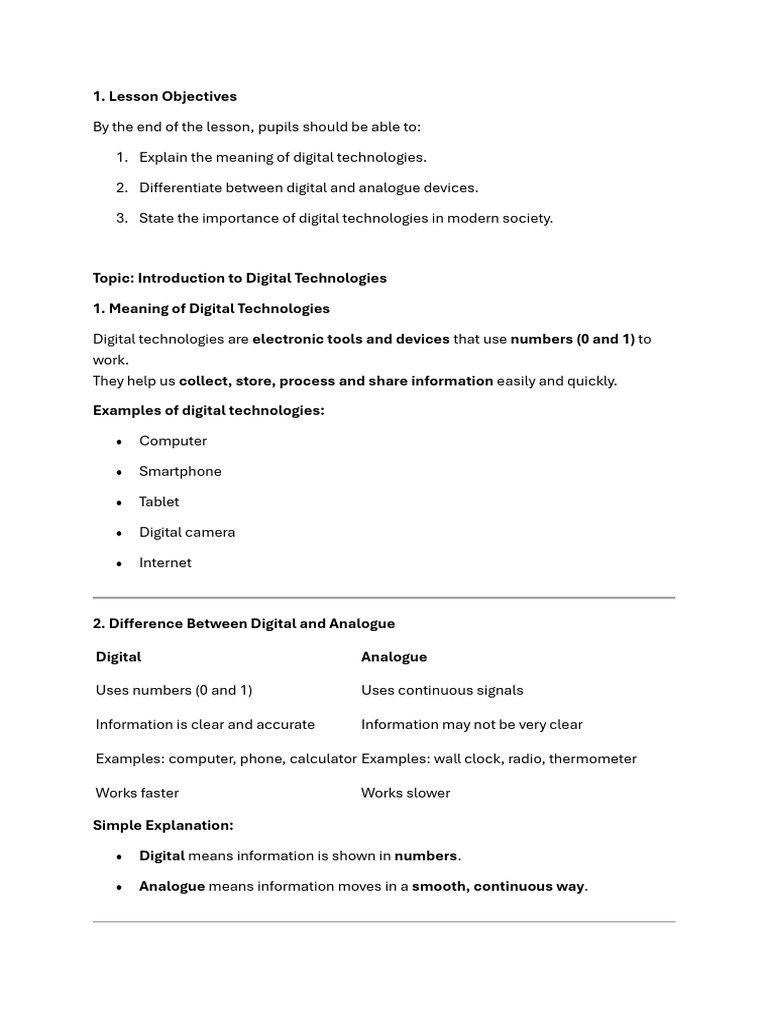 Js 1 Week 1 Introduction to Digital Technology-1 | PDF