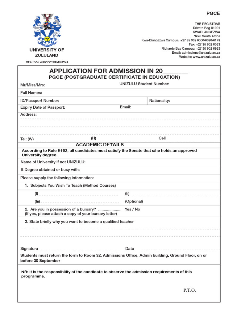 Application For PGCE Form | PDF | Academic Degree | Postgraduate Education