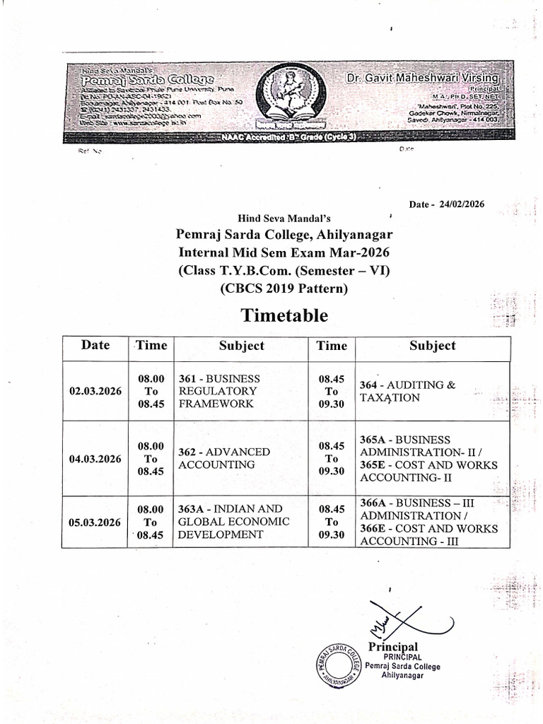 Internal Timetable Mar - 26 | PDF