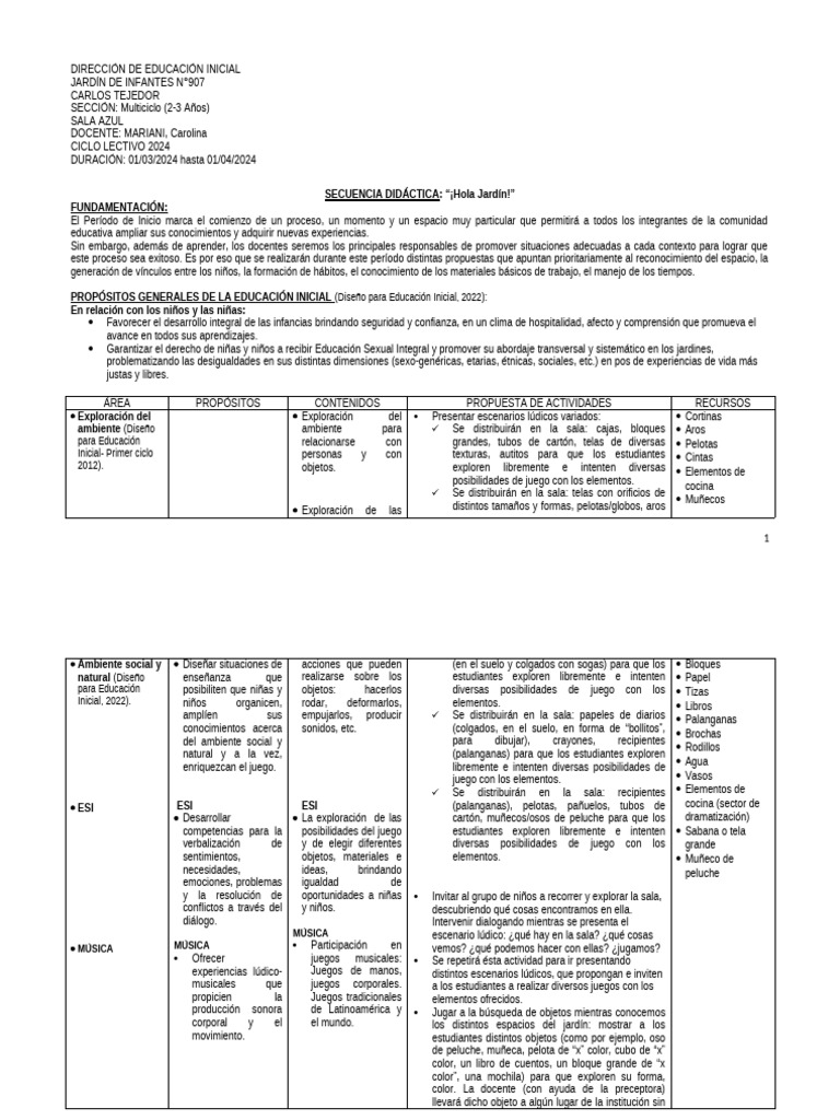 Planificacion Marzo 2024 | PDF | Educación de la primera infancia | Diseño