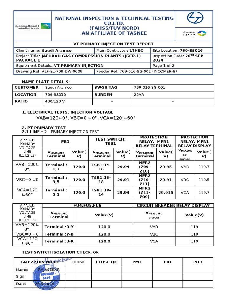 02 - Line-2 PT Primary Injection | PDF