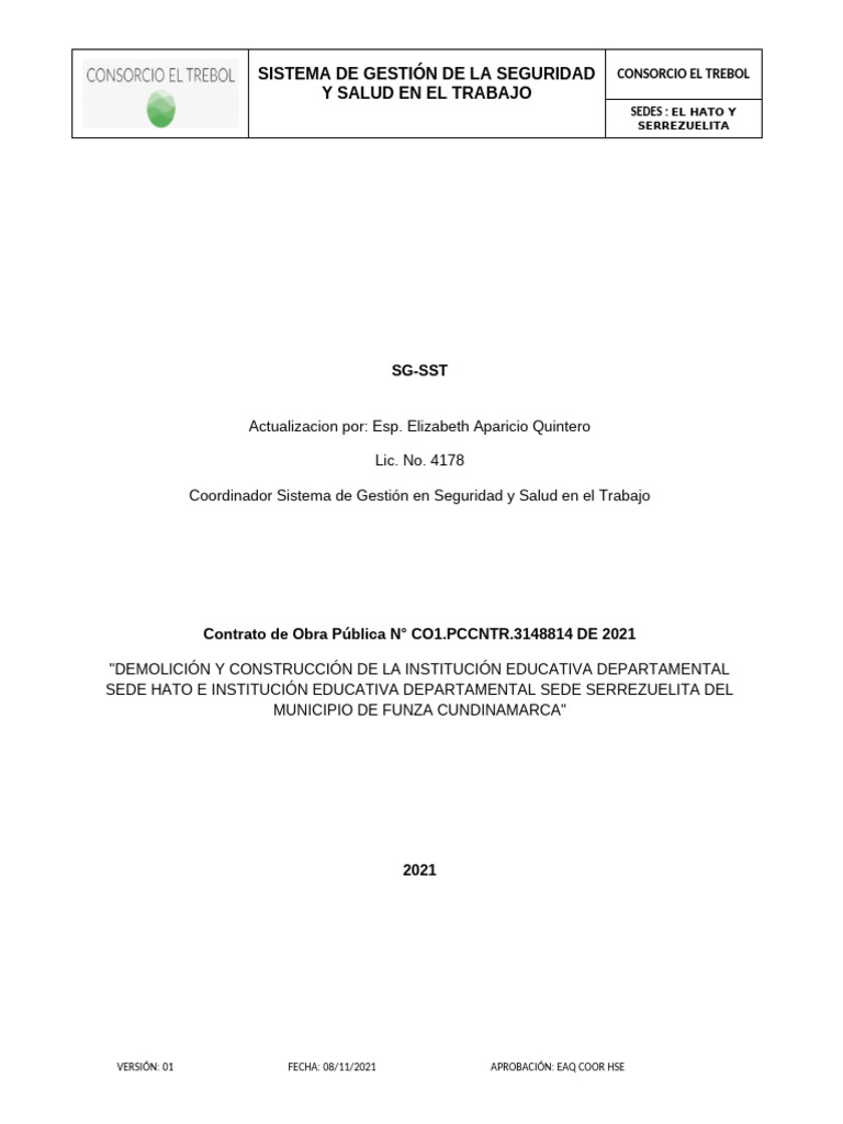 SG SST | PDF | Seguridad y salud ocupacional | Riesgo