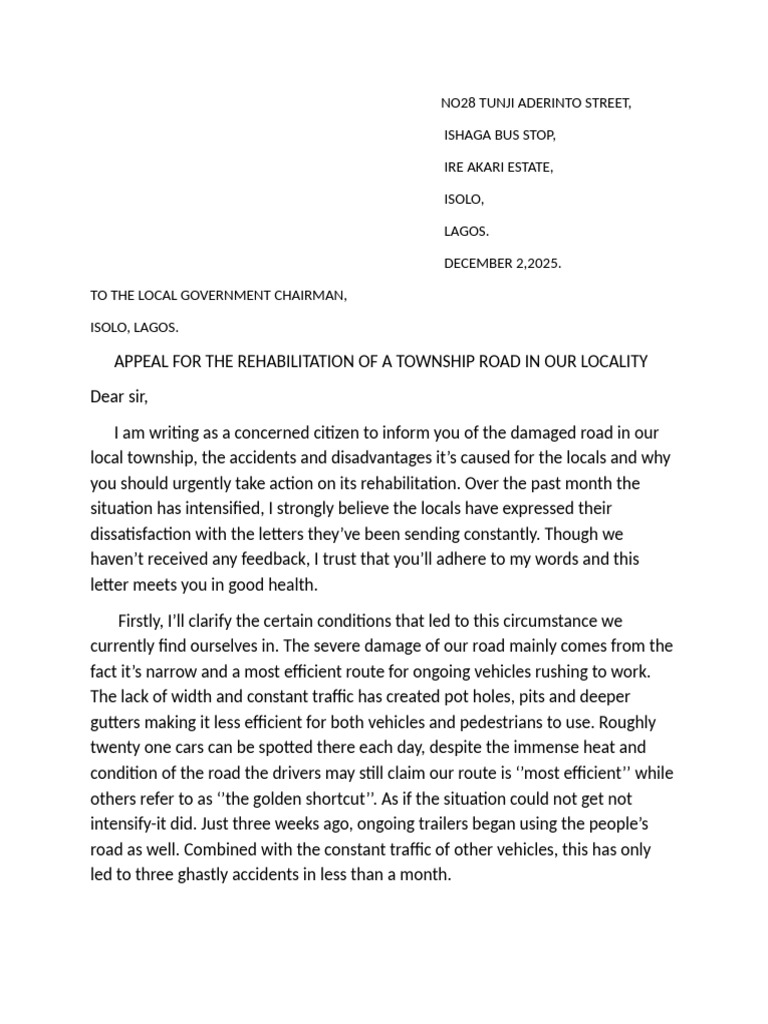 Letter of Road Rehabilitation | PDF | Road | Transport