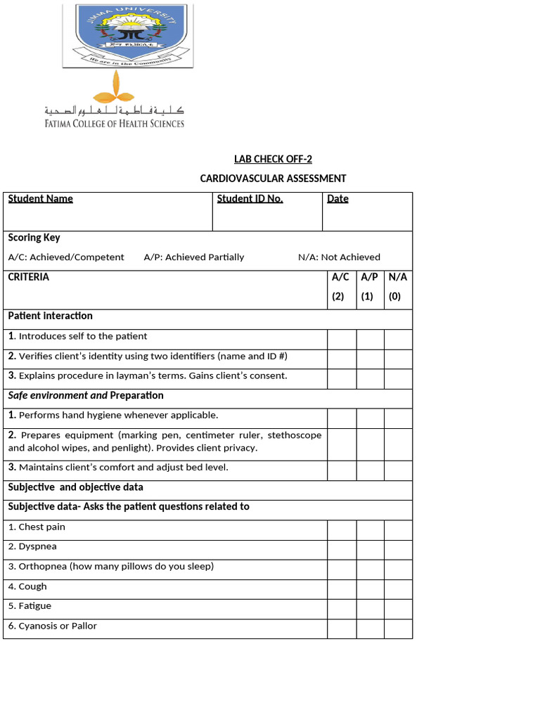 Cardiovascular Checklist | PDF