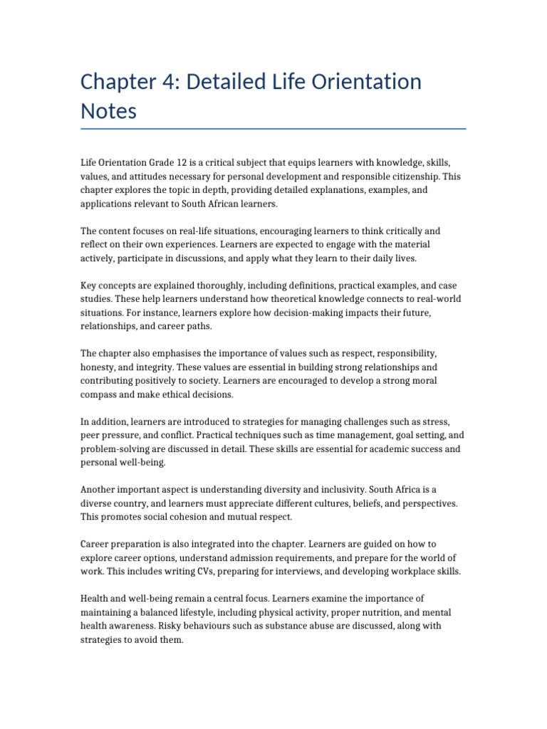 LO Grade12 Chapter 4 UPDATED | PDF | Learning | Well Being