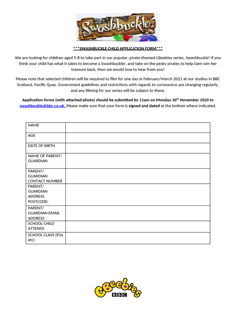 Swashbuckle Application Form - Series 9 | PDF | Privacy | Justice