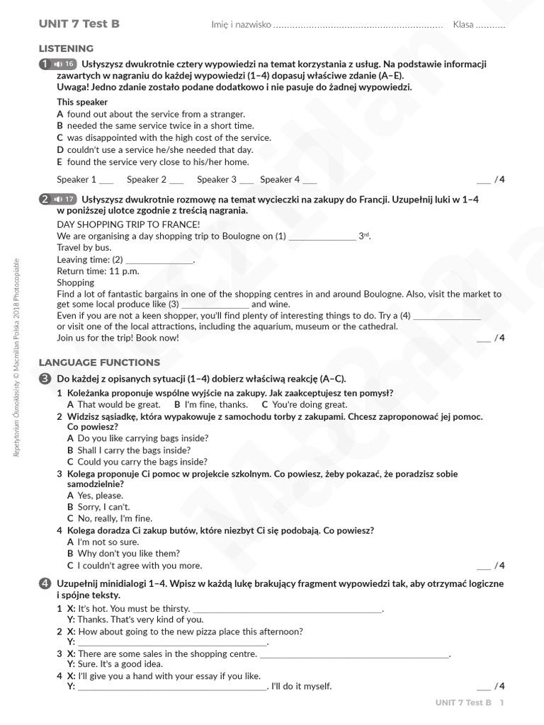 Unit Test 7B | PDF